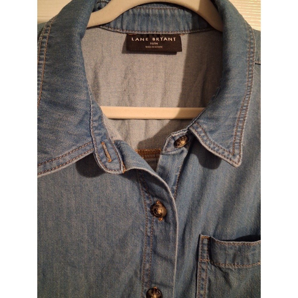 Lane Bryant Plus 3X 100% Cotton Chambray Denim Shirt Dress Belt Western Capsule - Picture 8 of 16